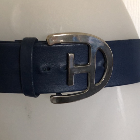 VTG Navy Blue Silver Tone Logo Belt Fashionable Size Small - Picture 2 of 9
